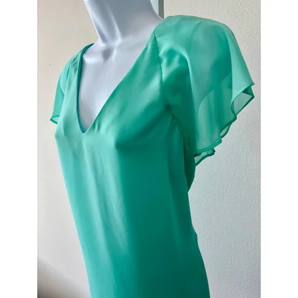 Flutter Sleeve Top Large Mint Green V-Neck Back Tie Coquette Preppy Soft Girl - Picture 12 of 13